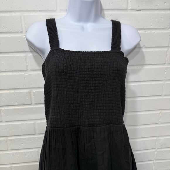 Quince NWOT Organic Cotton Gauze Smocked Sleeveless Maxi Dress Black Sz Med Eco - Picture 5 of 13
